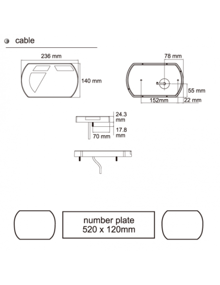 LED COMBINATION REAR LAMP 12V 2M CABLE RIGHT