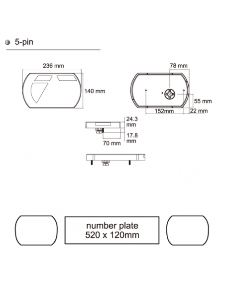 PILOTO TRASERO LED 12V DERECHO 5 PINS REFERENCIA 26060P5RH-1LHD