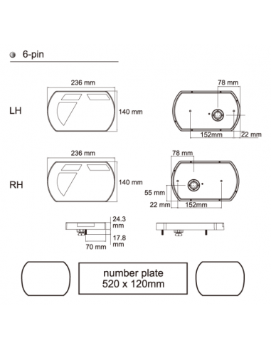 PILOTO TRASERO LED 12V DERECHO 6 PINS REFERENCIA 26060P6RH-1