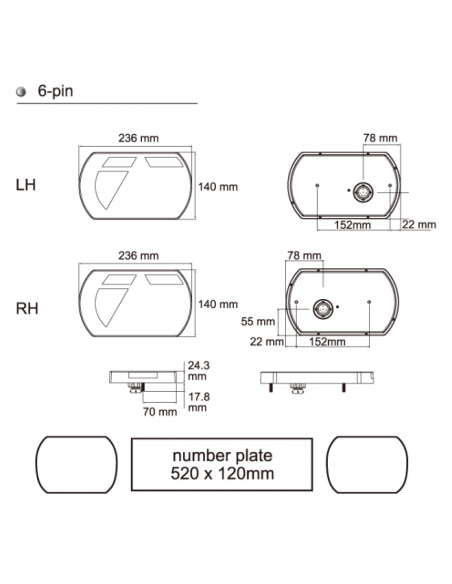 PILOTO TRASERO LED 12V DERECHO 6 PINS REFERENCIA 26060P6RH-1