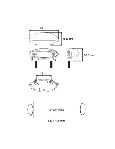 LICENSE PLATE LED LIGHT 12/24V WITH SPACER